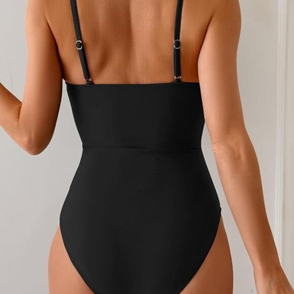 Eomenie One Piece Swimsuit for Women Ring Linked Monokini Black Size Large - Picture 2 of 6